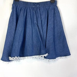 Girls Skater Skirt Cotton Denim Lace Trim Circle Hem Summer US 16 - Picture 1 of 7