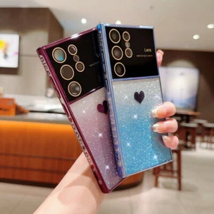 For Samsung S23 S22 Ultra S21 S20 FE A54 A14 Heart Glitter Shockproof Case Cover - Picture 1 of 18