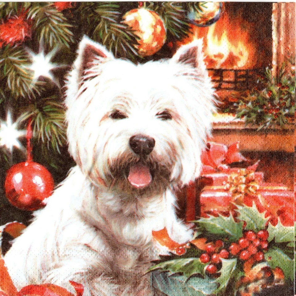 Serviettes en papier Noël chien Westie. Napkins dog Christmas Westie Xmas