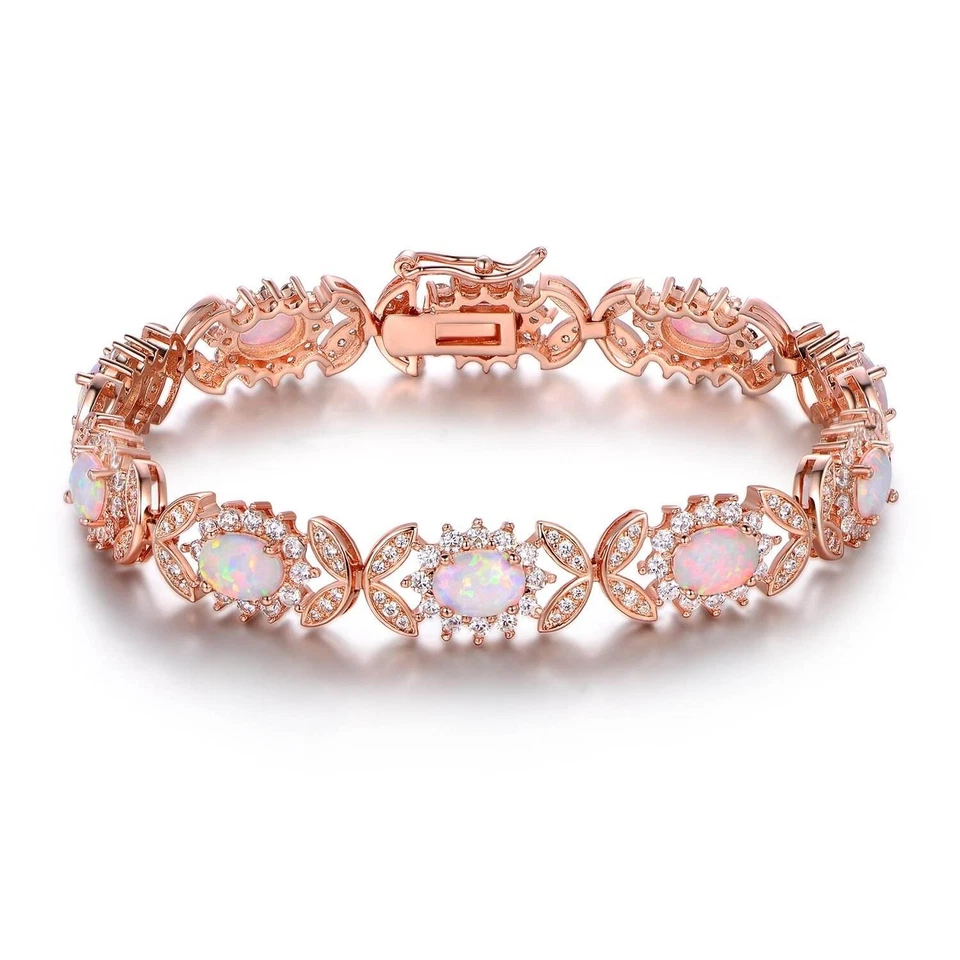 Pulsera ovalada de ópalo blanco de oro rosa de Hawaii joyería de astilla de ley para mujeres niñas Foto 1 de 1