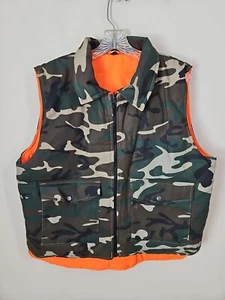 SPORTS AFIELD Vest Mens Large Camo Neon Orange Hunting Reversible Puffer Jacket - Picture 1 of 8