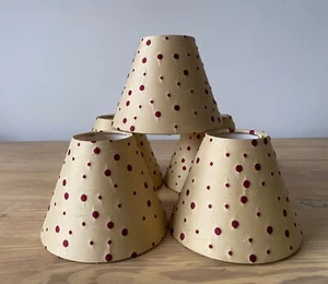 5 x Jim Lawrence Antique Gold and Red Spot Silk Wall Light Lampshades - Picture 1 of 8