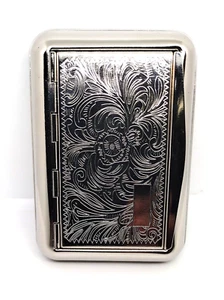 Fujima Silver Engravable Floral Design Metal Tobacco Box W/Paper Holder Built In - Picture 1 of 4