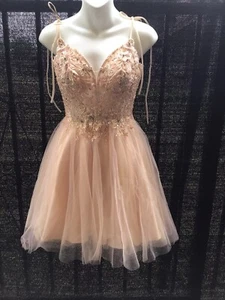 CINDERELLA DIVINE Prom Tulle Dress Homecoming Short Shimmering Gold Mesh Size XS - Picture 1 of 11