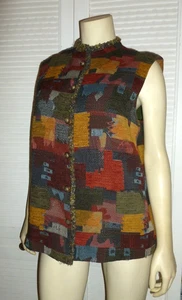Coldwater Creek Weste Gr. XL bunt Patchwork Gobelin Knopfleiste Boho Artsy - Bild 1 von 8