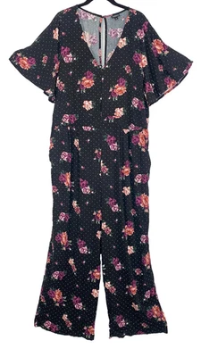 Mono floral rosa negro TORRID 3 3XL rayón manga acampanada talla grande rosa Foto 1 de 4
