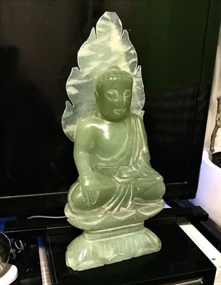 9-дюймовая высокая винтажная антикварная китайская каменная скульптура Будды резной зеленый камень без резерва - Изображение 1 из 4