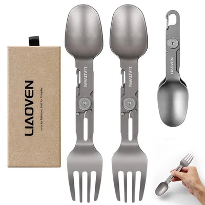 Paquete de 2 combo de tenedor y cuchara plegable Titanium Spork 3 en 1, plegable ligero... Foto 1 de 4