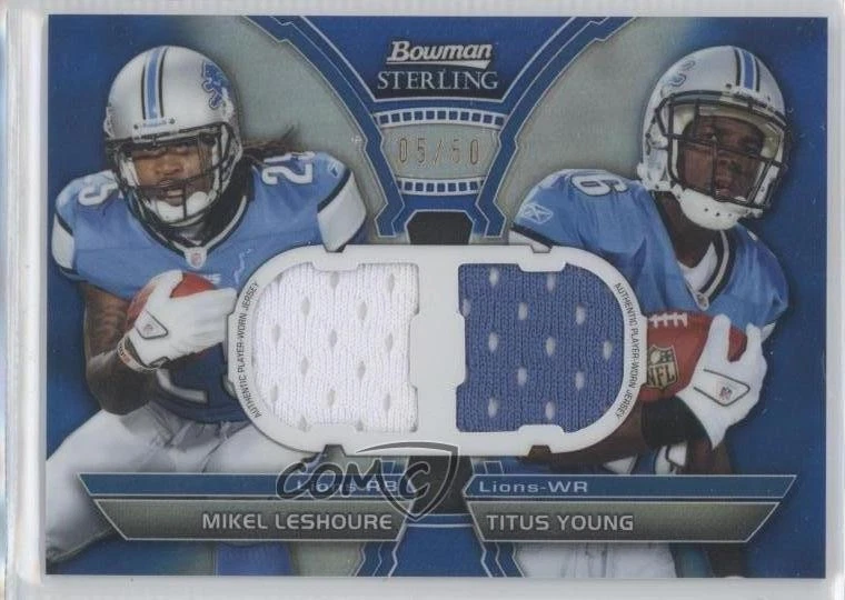 2011 Bowman Sterling Blue Refractor /50 Mikel Leshoure Titus Young Rookie RC - Image 1 of 2