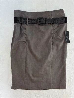 NWT BCX Skirt With Alligator/Elastic Belt Juniors Sz 7 Brown At The Knee Ruching - Image 1 of 4