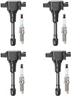 Set of 4 Iridium Spark Plugs and Ignition Coil Compatible with 2007-2014 Nissan 
