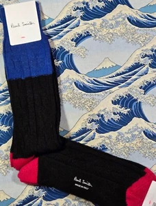 Paul Smith Mens Italian Socks Albert Cable Wool Cashmere Mix Black K051 OneSize - Picture 1 of 5