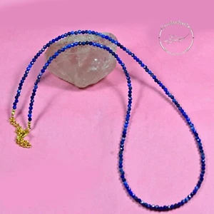 Blue Lapis Lazuli Faceted Round Gemstone 2-3MM Beads Handmade Women Necklace 18" - Picture 1 of 10