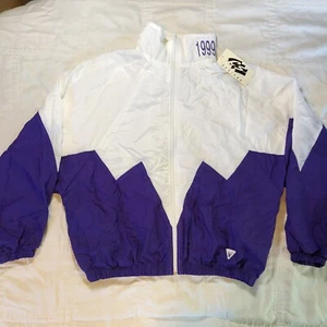 Giacca a vento vintage Varsity 1999 taglia M full zip Sawtooth viola bianca USA - Foto 1 di 10