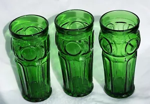 3 Vintage Wheaton Smaragdgrün Glas Bullseye 16 Unzen Becher 6 3/4" hoch - Bild 1 von 5