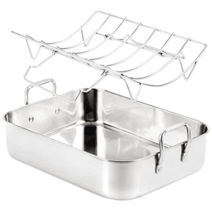 16.5inch Roasting Pan With Vshape Rack Stainless Steel Large Turkey Roaster Pan - Picture 1 of 7