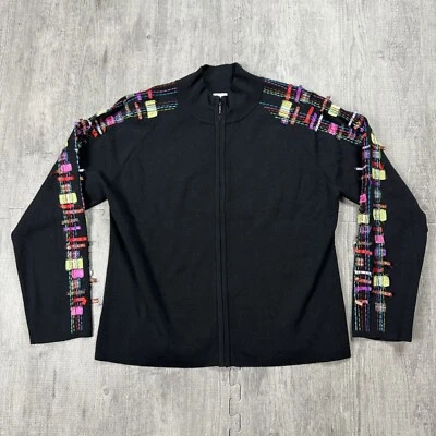 MARISA CHRISTINA MEZCLA SEDA TEJIDO DEPORTIVO CREMALLERA COMPLETA ELÁSTICO SUÉTER MUJER XL RARO Foto 1 de 4