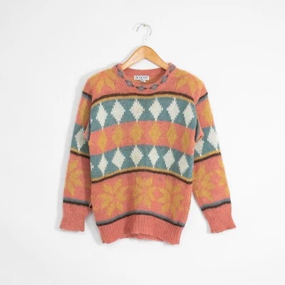 Suéter Acrílico Mohair Copo de Nieve Argyle De Colección Para Mujer Pequeño - Retro Colorido Foto 1 de 4