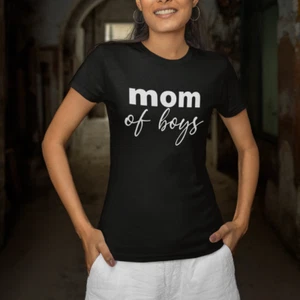 Mom of Boys Shirt Womens Crewneck T-Shirt Funny Parenting Gift Mother's Day Tee - Picture 1 of 9