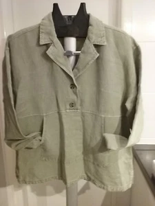 NICOLE MILLER sage popover, thick linen, half button placket, M, roo pocket BNWT - Picture 1 of 10
