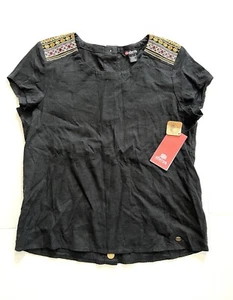 Sherpa Adventure Gear Kiran Embroidery Black Outdoor Hiking Top Button Back NWT - Picture 1 of 8