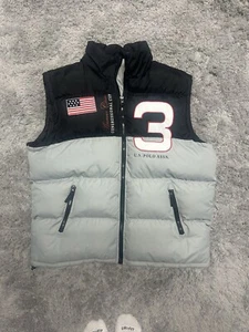 U.S. Polo Assn. Men's Puffer Vest Size L Black Gray Pockets Collar Logo Full Zip - Picture 1 of 2
