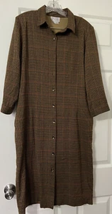 David Warren Women's Vintage Plaid Brown Button Dress Lined Shoulder Pads 14 - Picture 1 of 7