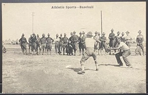 WW I ERA MILITARY POSTCARD~ATHLETIC SPORTS~BASEBALL~BASEBALL GAME MILITARY BASE - Picture 1 of 2