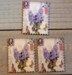 3 Lavender Flower Stamp Buttons Crafting Sewing Wood 2 Hole 1.5" x 1 1/8" - Picture 1 of 2