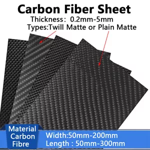 Carbon Fiber Sheet Twill Matte Plate Plain Matte Plate Thick 0.2mm 0.5mm 1mm-5mm - Picture 1 of 6