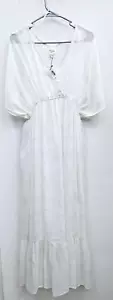 World Market Maxi Art Deco Empire Waist Dress Gauzy Boho Ivory With Gold L/XL - Picture 1 of 17