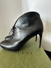 GUCCI BLACK LEATHER GG CURVED HEEL KIM ANKLE BOOTS SIZE 37.5