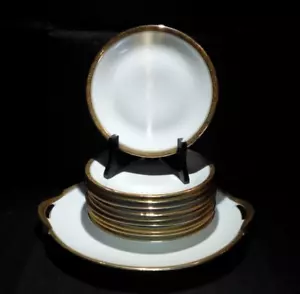 service a desserts 11 pièces porcelaine de limoges Poral blanc et or année 50 - Imagen 1 de 10