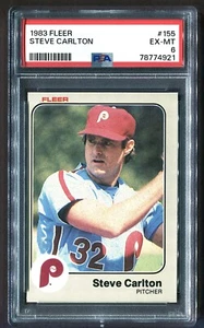 1983 STEVE CARLTON #155 FLEER PSA 6 EX MINT PHILLIES (HOF)  *SHIPS FREE / POP 7 - Picture 1 of 2