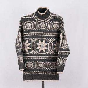 Vintage 90s Womens Oversized Chunky Knit Fair Isle Mock Neck Wool Sweater MEDIUM - Picture 1 of 7