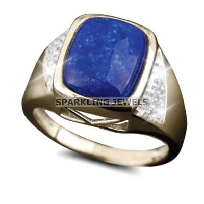 Lapislázuli calibrado corte cojín con anillo chapado en oro de plata 925 para hombre #C278 Foto 1 de 4