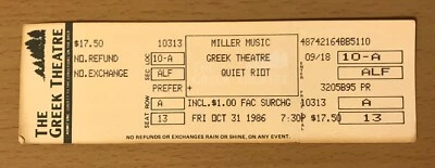 1986 QUIET RIOT QR III TOUR GREEK THEATRE LOS ANGELES CONCERT TICKET STUB DUBROW - Image 1 of 2