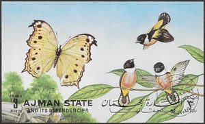 Ajman 1972 - Farfalle, uccellini, fauna - Foglio souvenir - Annullamento primo giorno - Foto 1 di 1