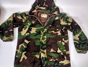 Vintage Cabelas Camo Fleece Jacket Coat Woodland Hunting w/Hood MENS USA XL - Picture 1 of 15