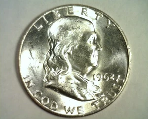 1962 FRANKLIN HALF NICE UNCIRCULATED+ NICE UNC.+ ORIGINAL COIN FROM BOBS COINS - Picture 1 of 2