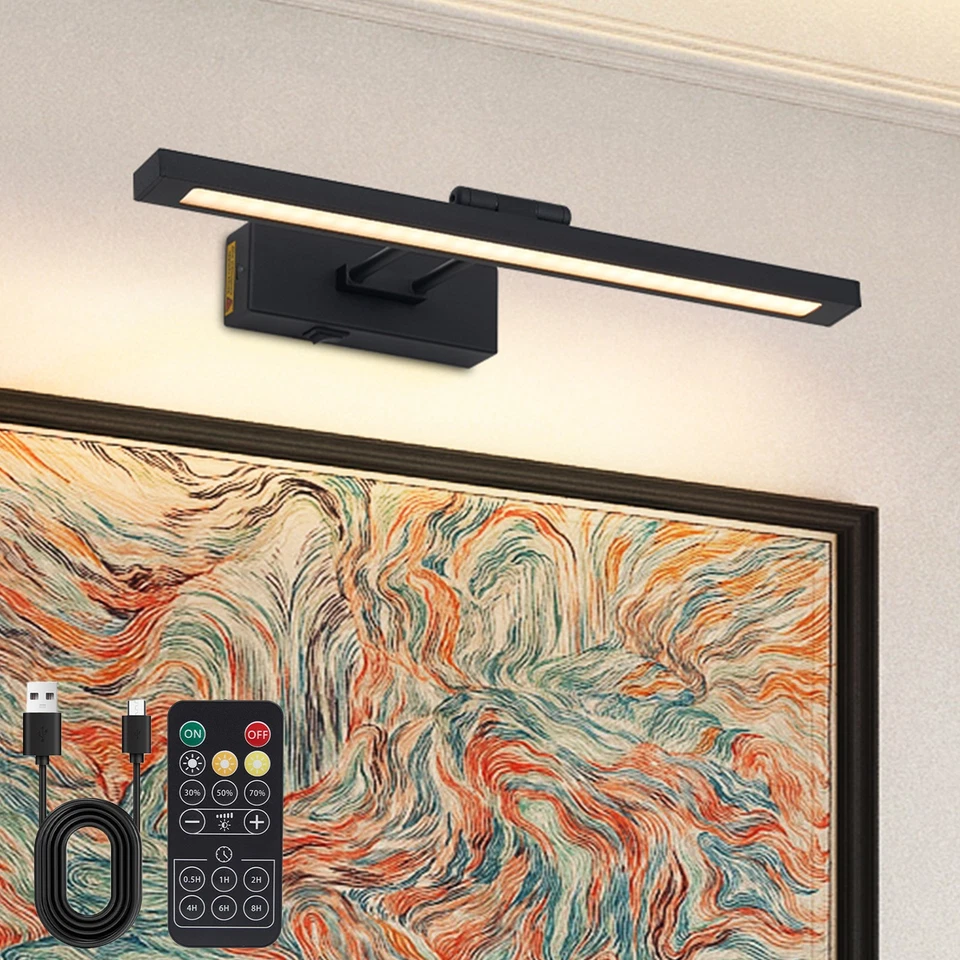 16" Picture Light Battery Operated Art Wall Sconce 3CCT Dimmable w Remote Black - Image 1 of 4