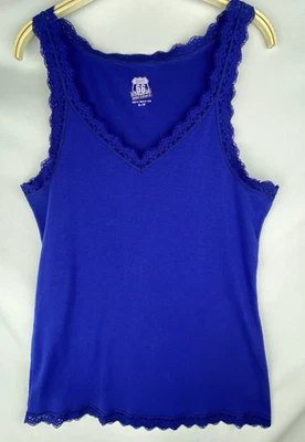 Y2K Blue Lace Trim Cami Ribbed Tank Top Women’s XL Elena Gilbert Bella Swan - Image 1 of 4