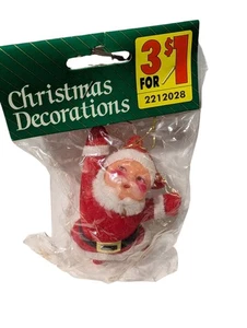 Vintage Flocked Santa Claus Christmas Ornament 3.25” NOS Sealed in Original Bag  - Picture 1 of 5