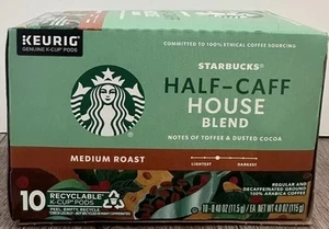Starbucks Half-Caff House Blend Coffee Medium Roast 10 K-Cup Pods - Picture 1 of 1