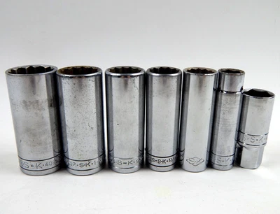 SK Tools 1/2" Drive Deep Sockets 7 Piece Set 9/16 to 1-1/8" SAE 41818 to 41836 - Image 1 of 4