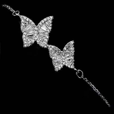 925 Sterling Silver Bracelet Baguette Simulated Cz Butterfly Gemstone 7inches - Image 1 of 4