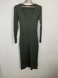 Abito donna standard James Perse 1 piccolo verde salvia body a costine scollo a V profondo - Foto 1 di 8