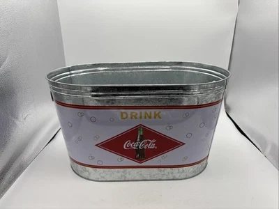 Vintage 2003 Coca-Cola Ice Bucket Large Party Tub 16x9x10 Oval Galvanized Metal - Image 1 of 4