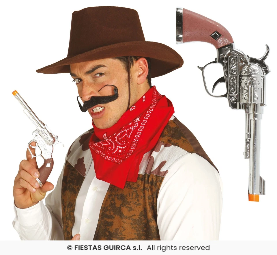 Pistola giocattolo revolver cowboy argento 25 cm - Halloween Western Cop Detective Prop - Immagine 1 di 1