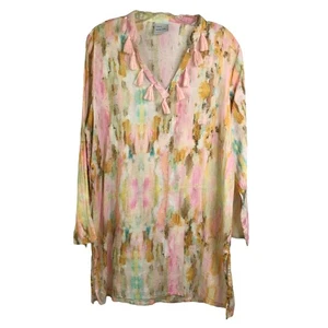 Laura Park Annie Selke Tunic Top Womens M/L Tie Dye Bell Sleeves Tassels Boho - Picture 1 of 7